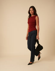 Red Ruched Sleeveless Jersey Top