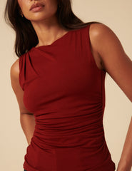 Red Ruched Sleeveless Jersey Top