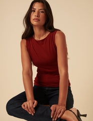 Red Ruched Sleeveless Jersey Top