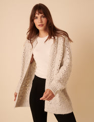 Beige Pointelle Relaxed Cardigan