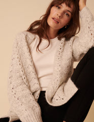 Beige Pointelle Relaxed Cardigan