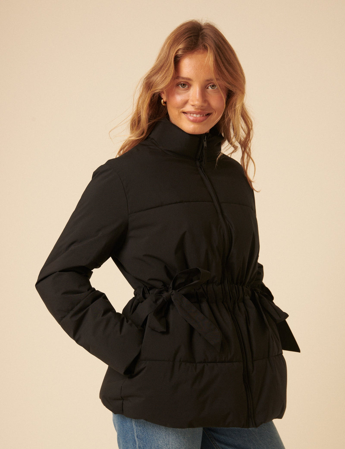 Black Bow Puffer Jacket