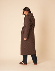 Brown Quilted Tie Belt Coat