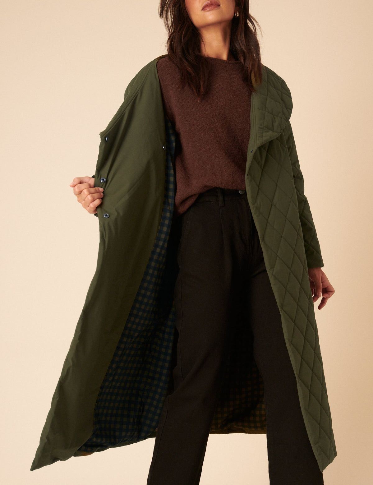 Green Quilted Tie Belt Coat
