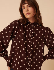 Burgundy Polka Dot Frill Blouse