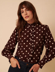 Burgundy Polka Dot Frill Blouse