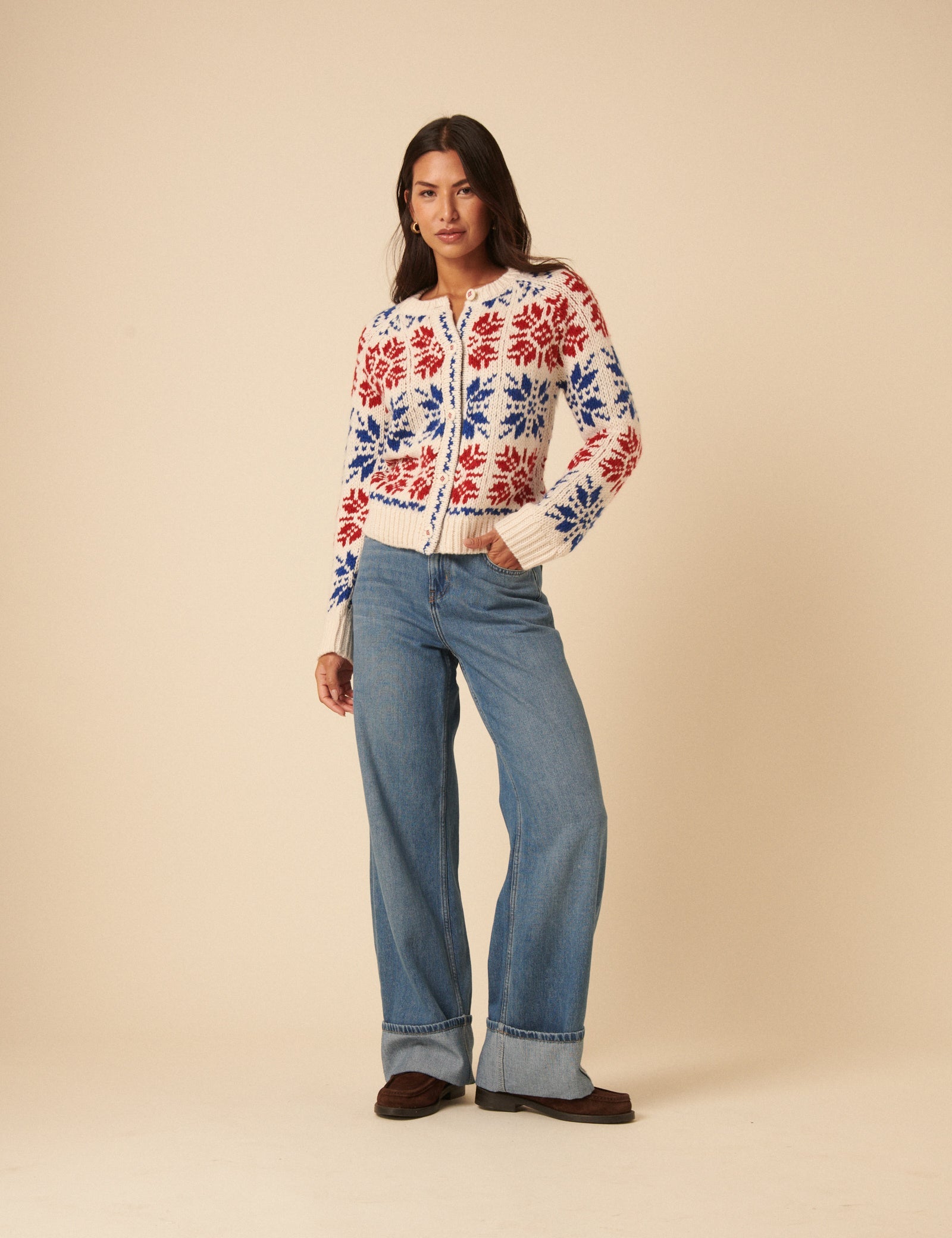 Cream Fair Isle Chunky Knitted Cardigan