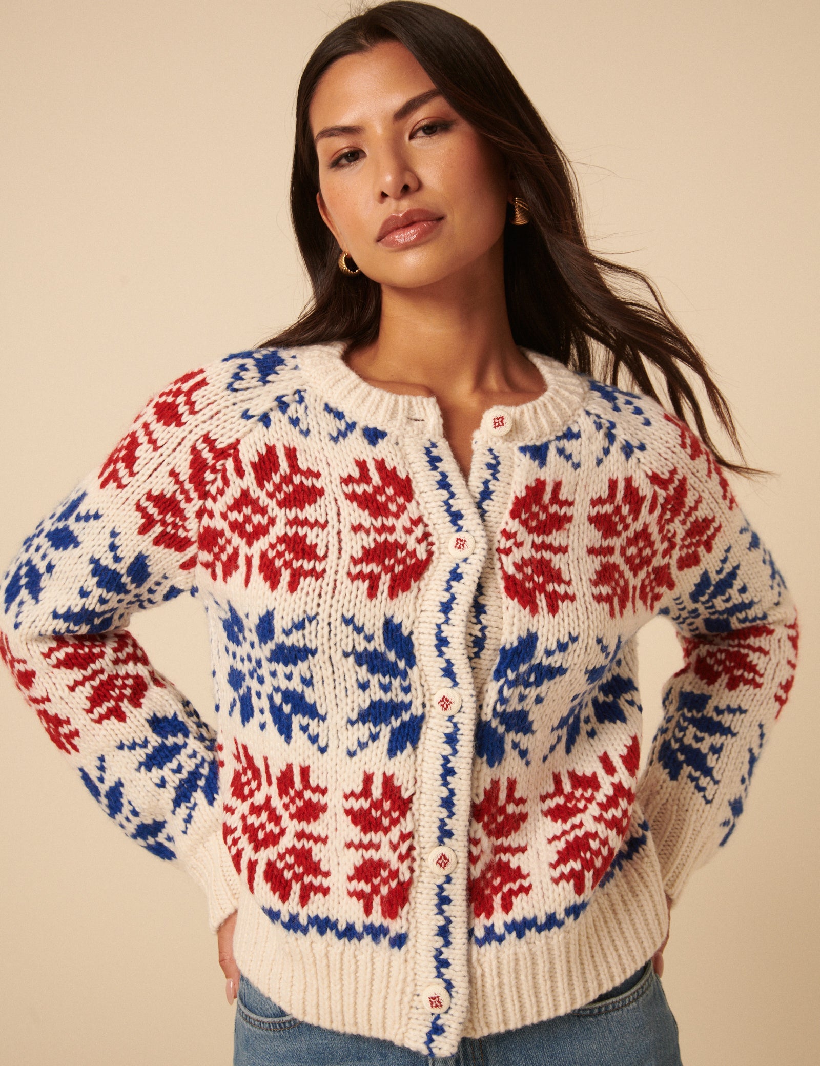 Cream Fair Isle Chunky Knitted Cardigan