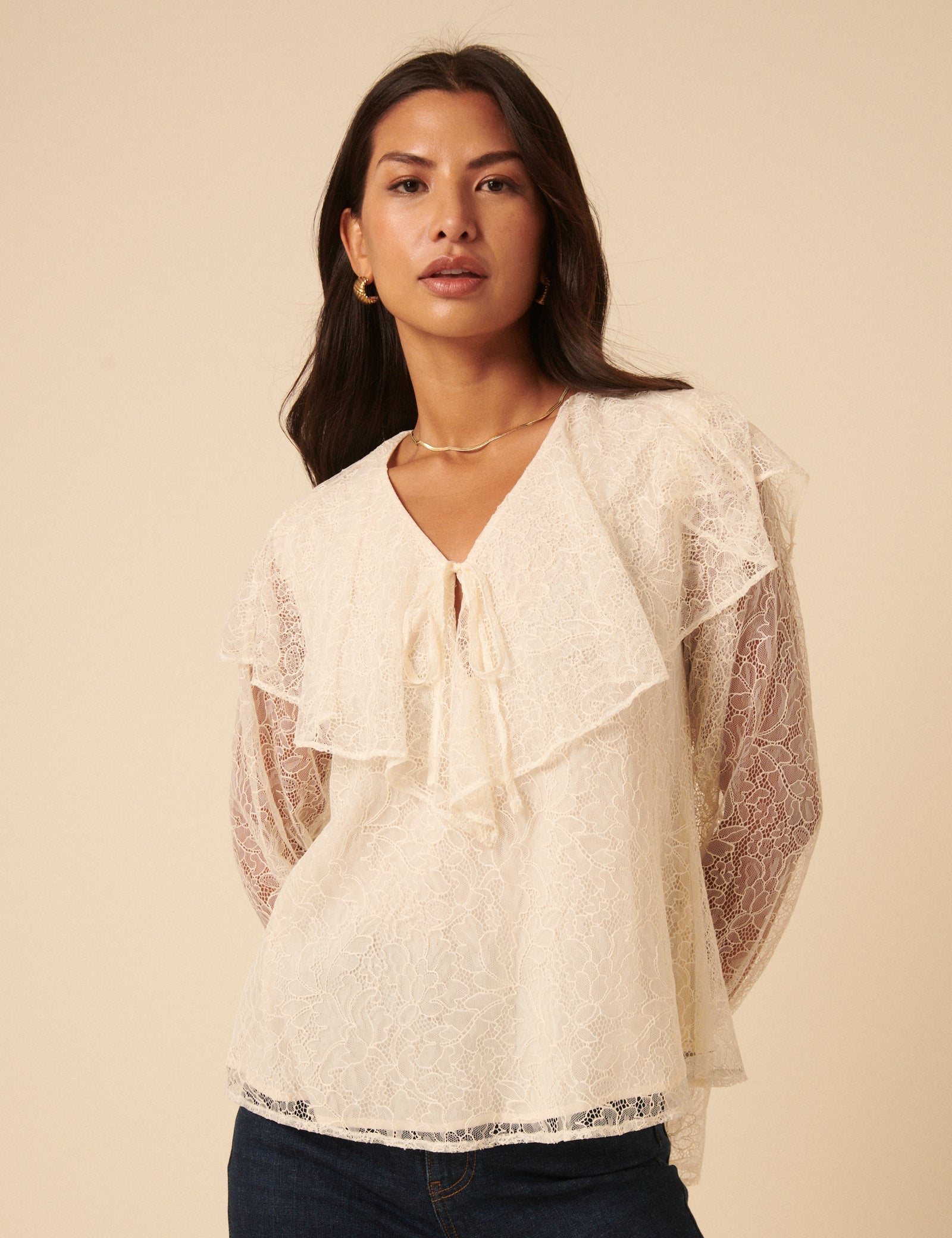 White Lace Frill Blouse