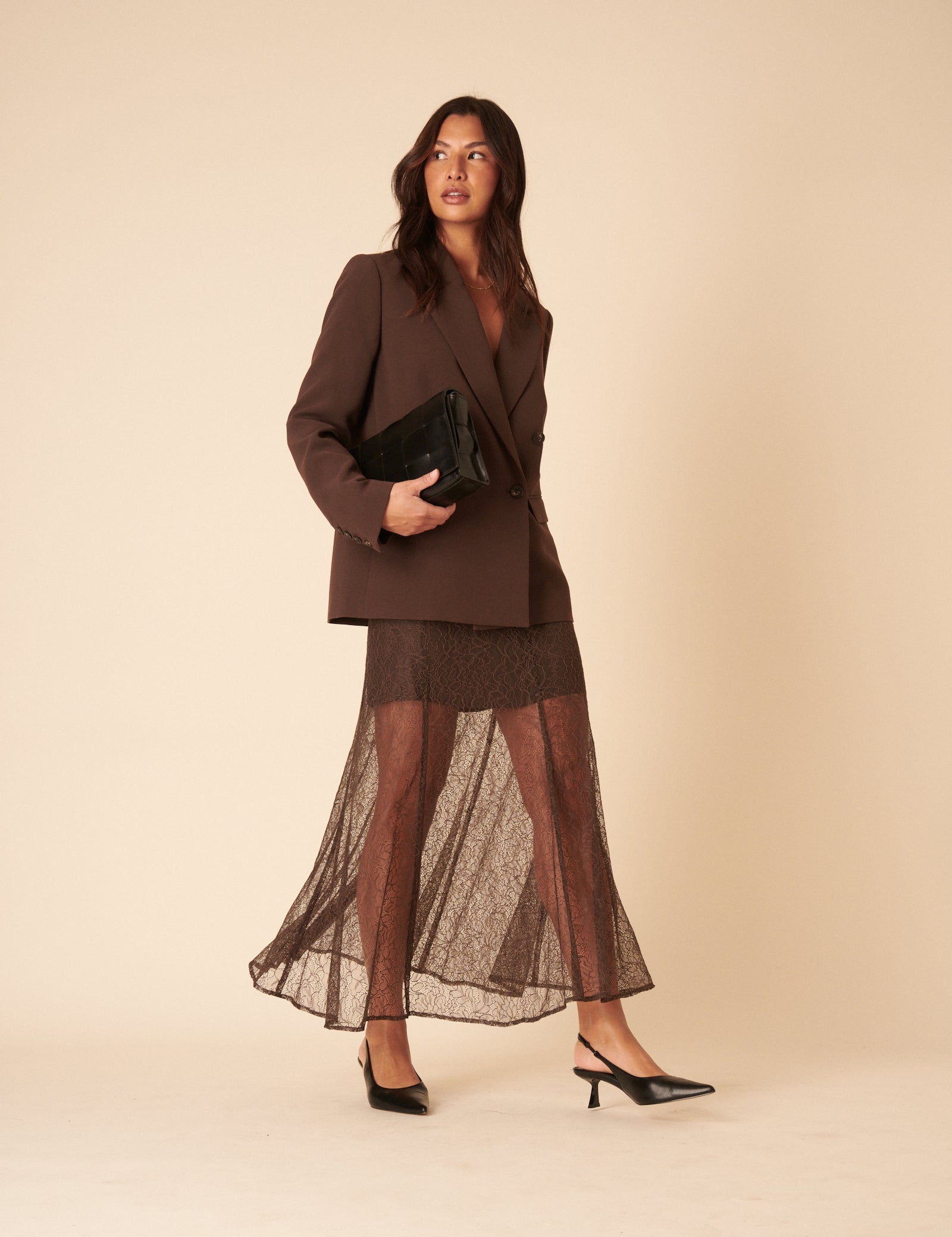 Brown Lace Midi Skirt