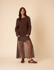 Brown Lace Midi Skirt