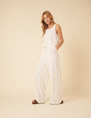 White Linen-blend Button Down Swing Top