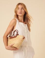 White Linen-blend Button Down Swing Top