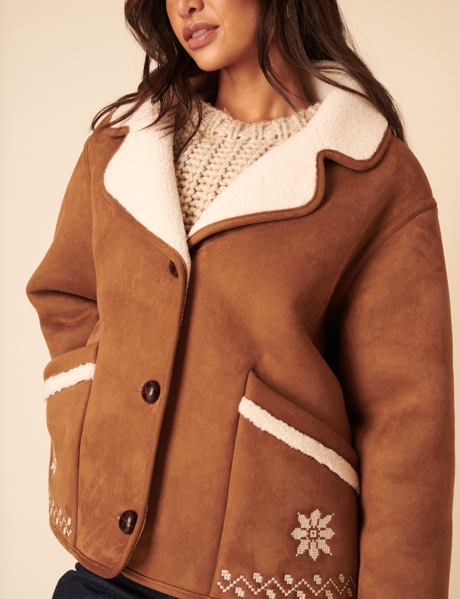 Tan Faux-Shearling Aspen Jacket