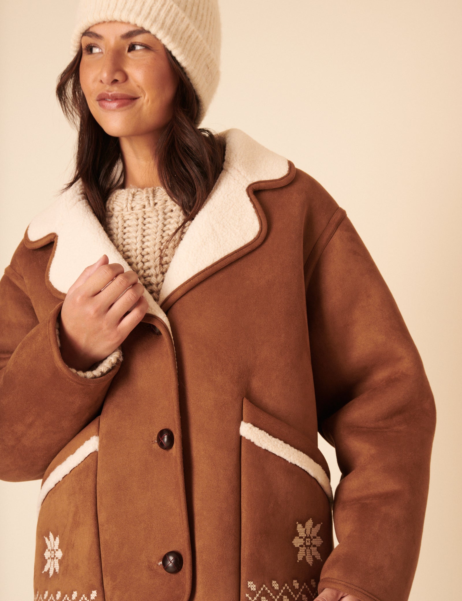 Tan Faux-Shearling Aspen Jacket