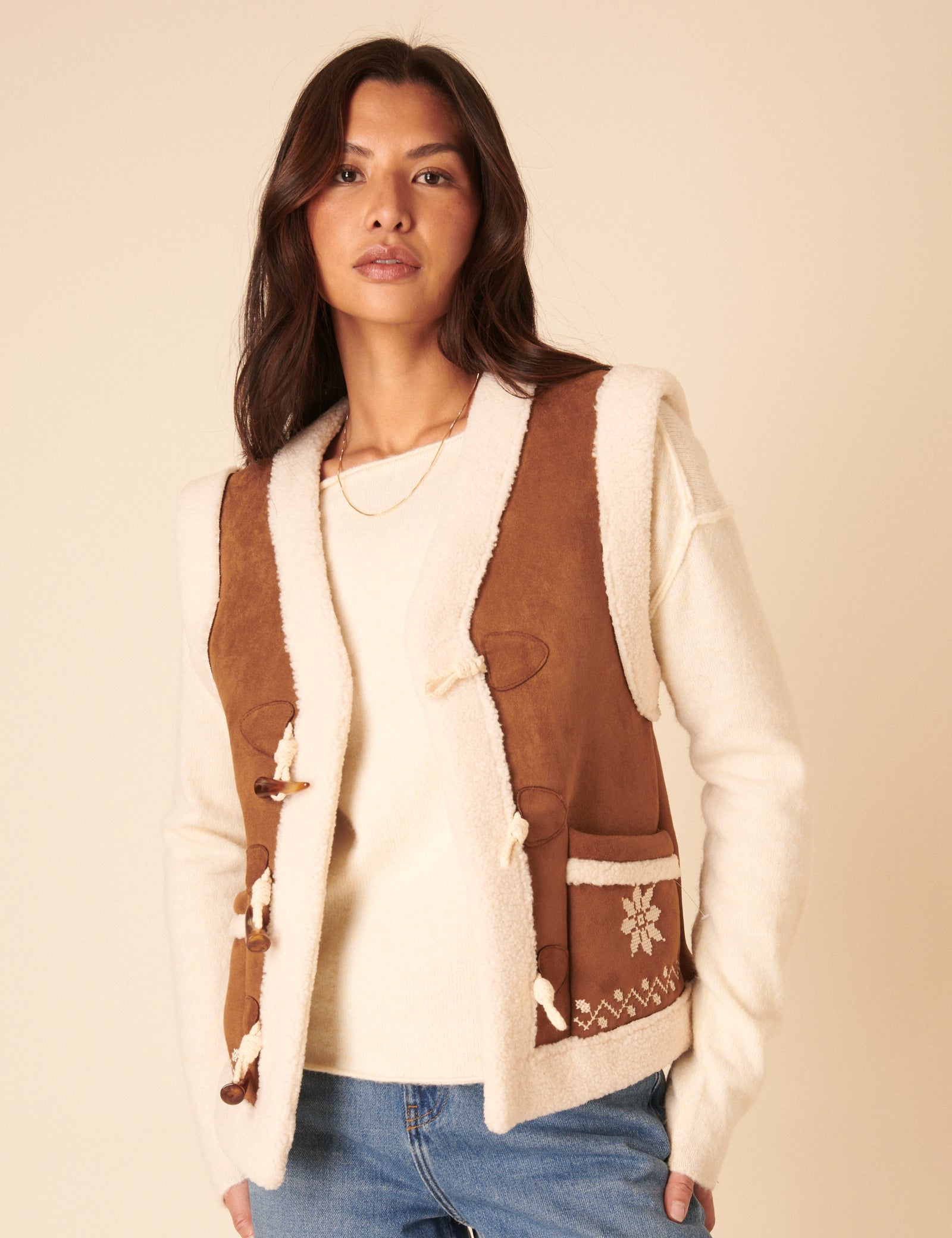 Tan Faux-Shearling Aspen Gillet