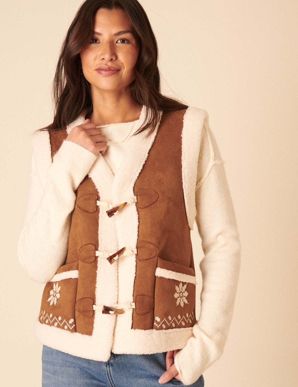 Tan Faux-Shearling Aspen Gillet