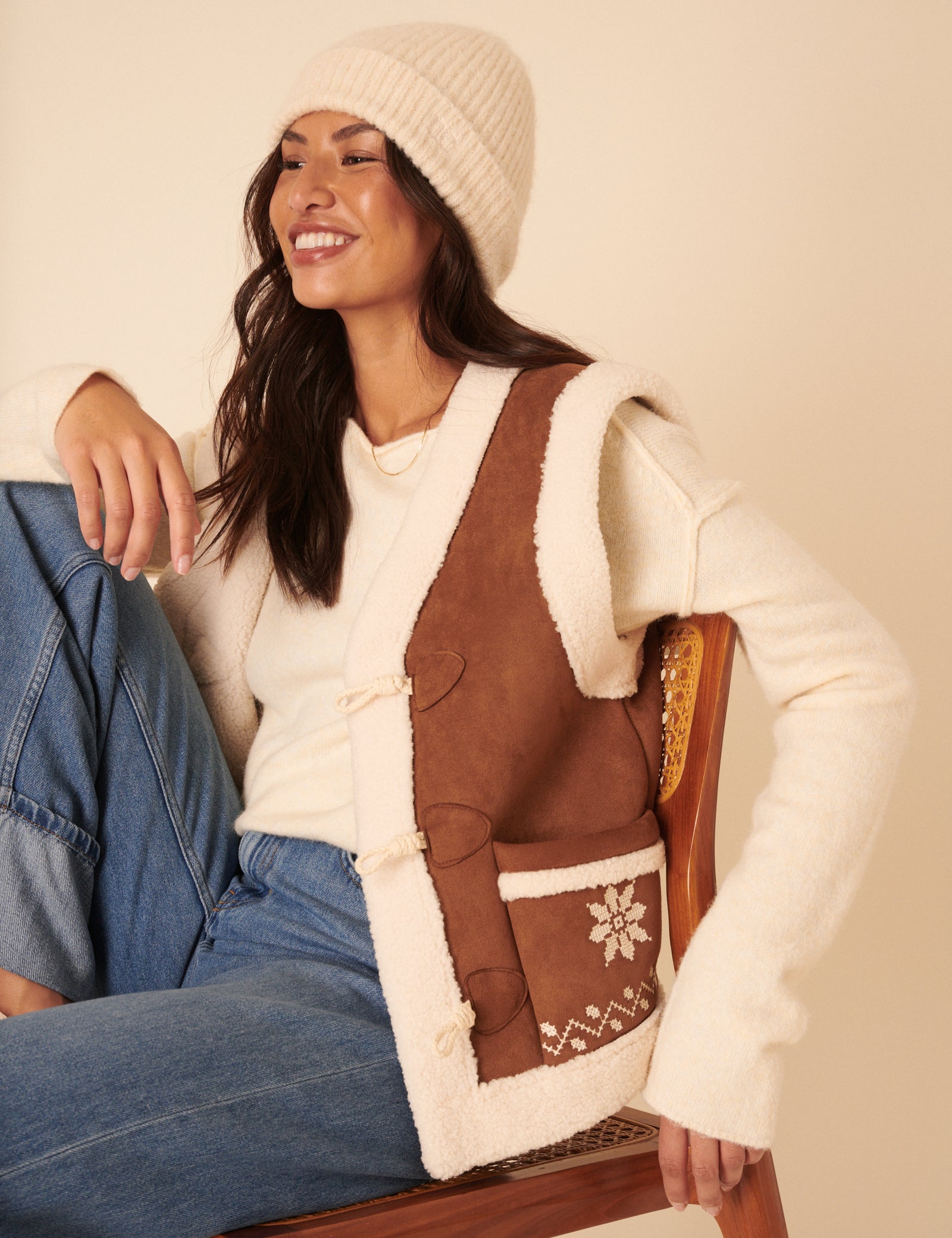 Tan Faux-Shearling Aspen Gillet