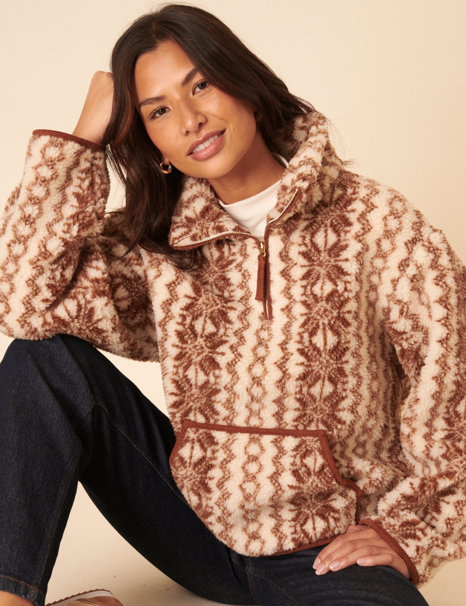 Cream & Brown Borg Jacket