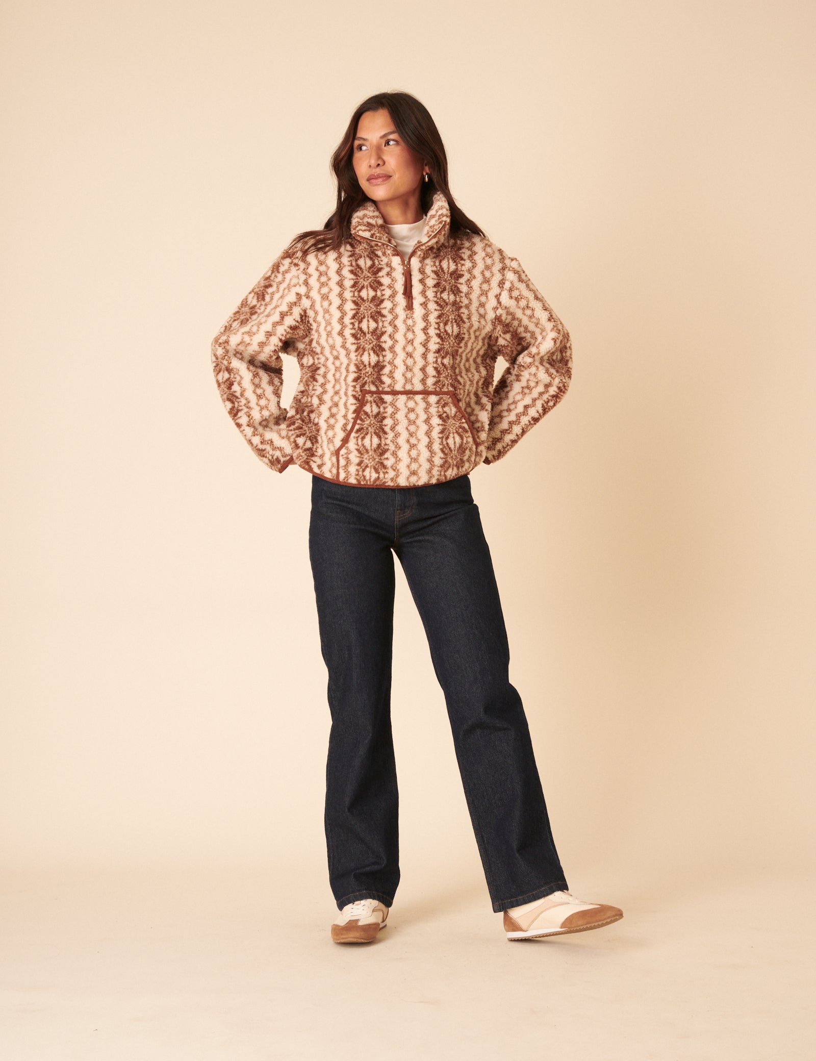 Cream & Brown Borg Jacket