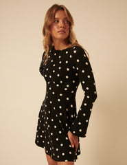 Black Polka Dot Long Sleeve Jersey Tate Mini Dress