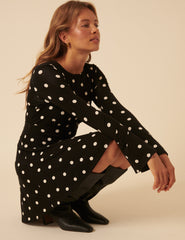 Black Polka Dot Long Sleeve Jersey Tate Mini Dress