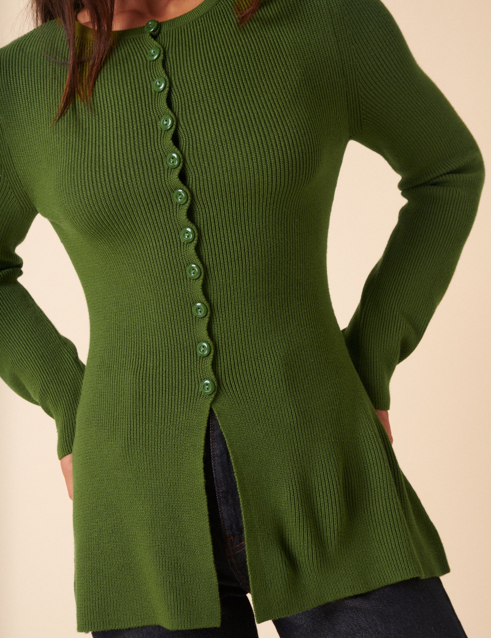 Green Ribbed Longline Cardigan
