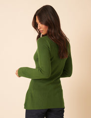 Green Ribbed Longline Cardigan