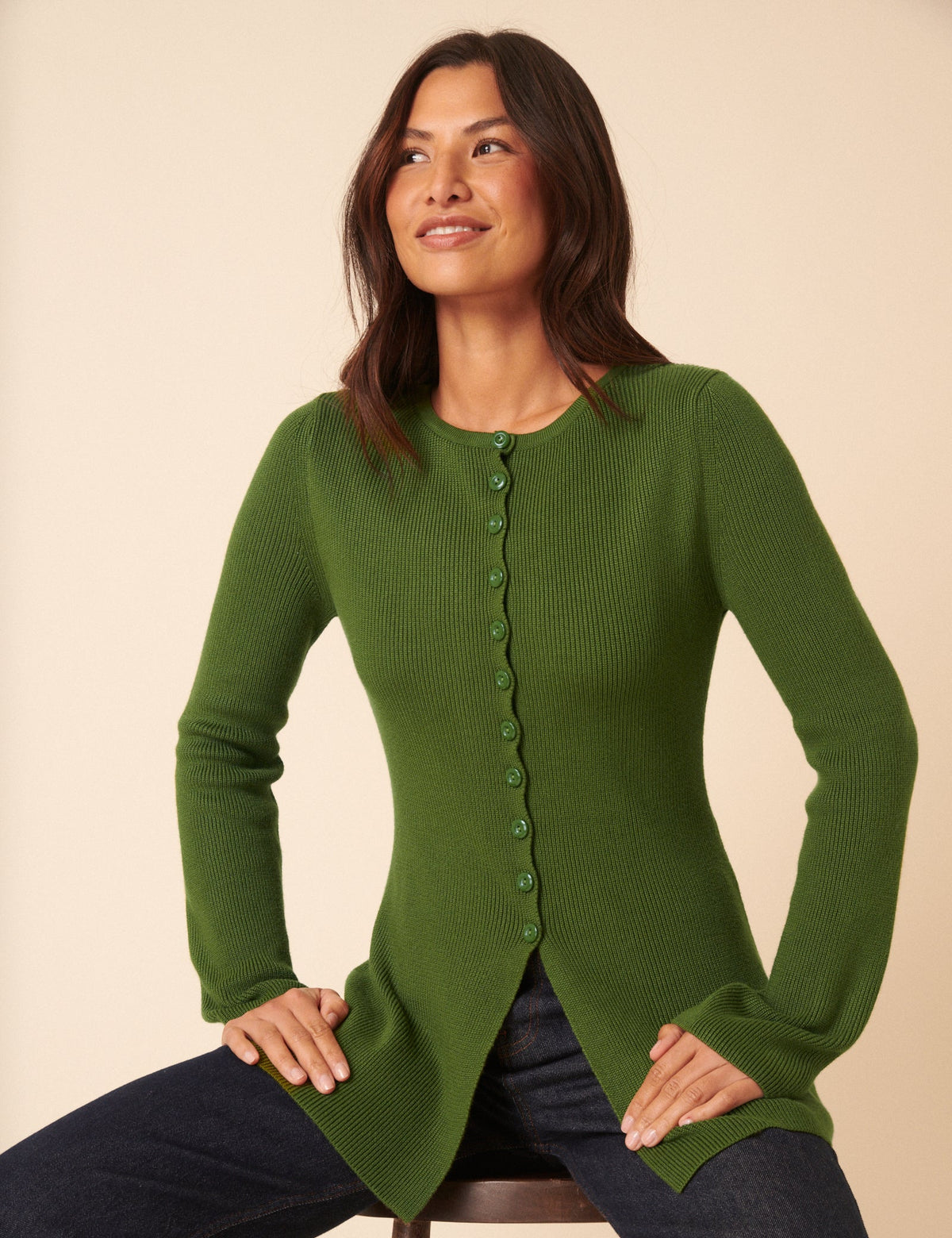 Green Ribbed Longline Cardigan