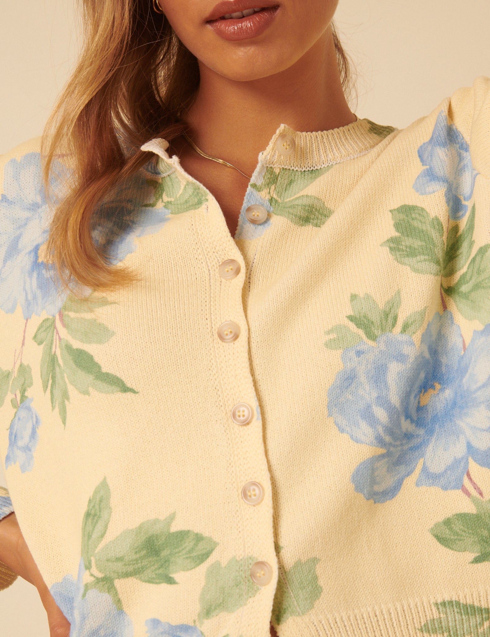 Yellow Floral Crew Neck Cardigan