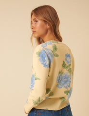 Yellow Floral Crew Neck Cardigan