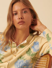 Yellow Floral Crew Neck Cardigan