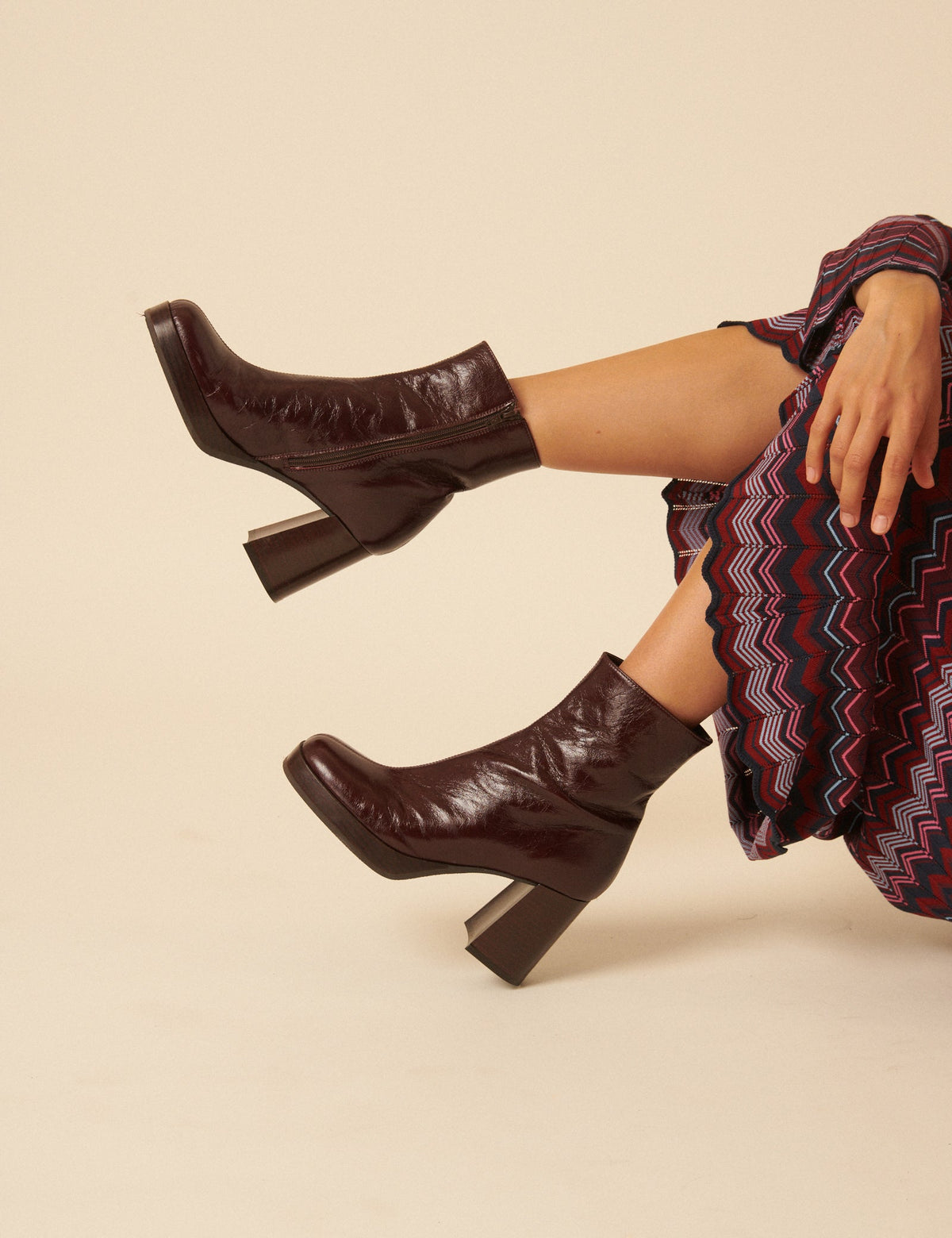 Burgundy Leather Platform Boots
