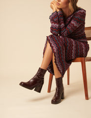 Burgundy Leather Platform Boots