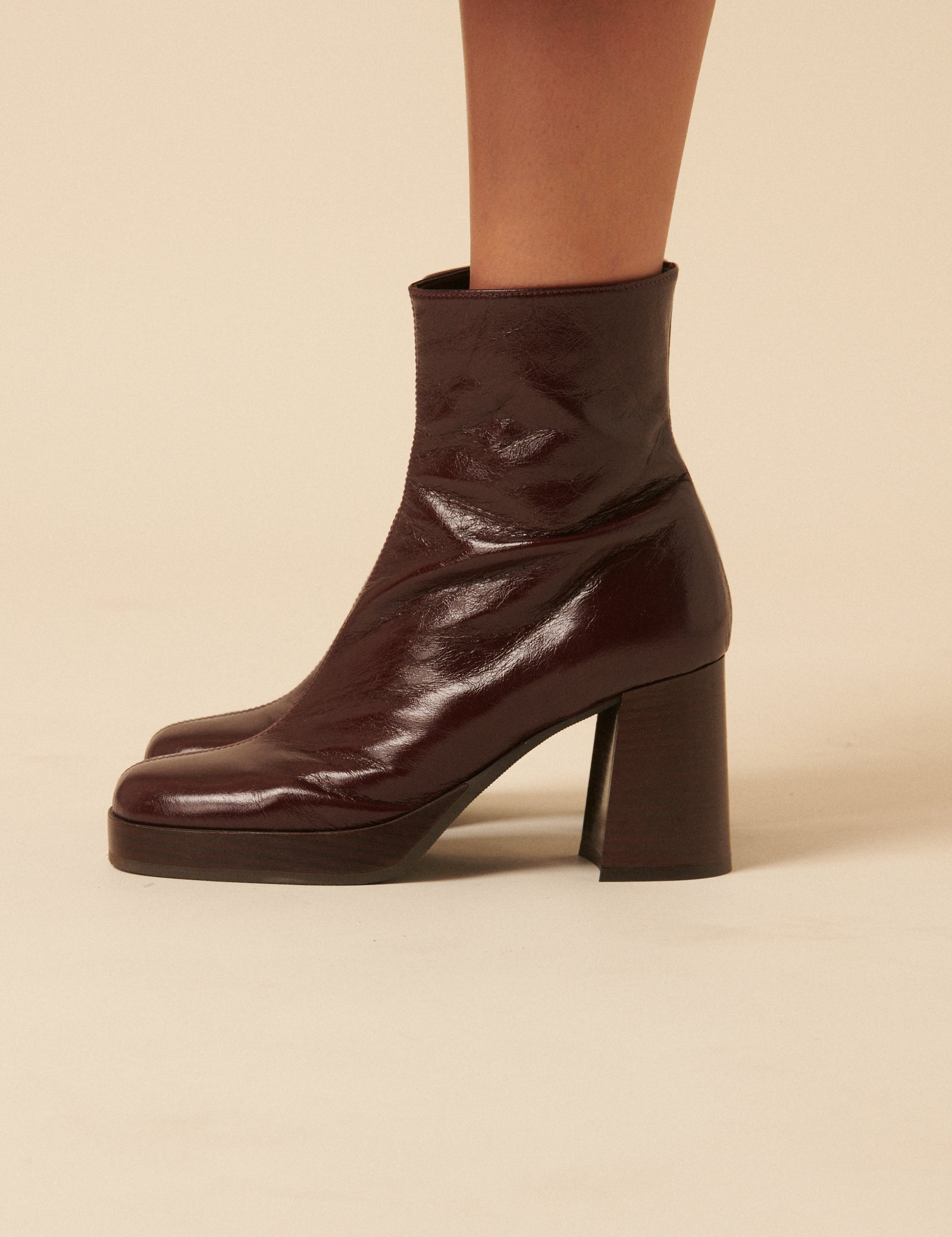 Burgundy Leather Platform Boots