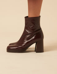 Burgundy Leather Platform Boots