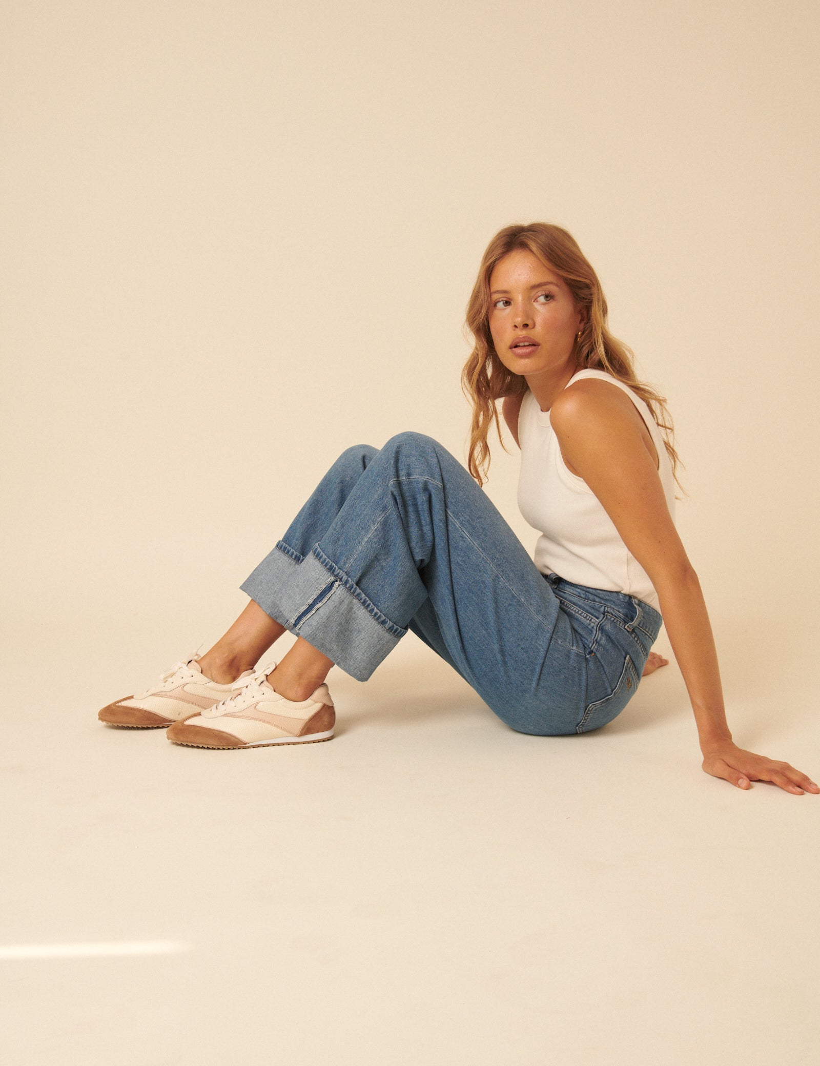 Cream And Tan Leather Trainers