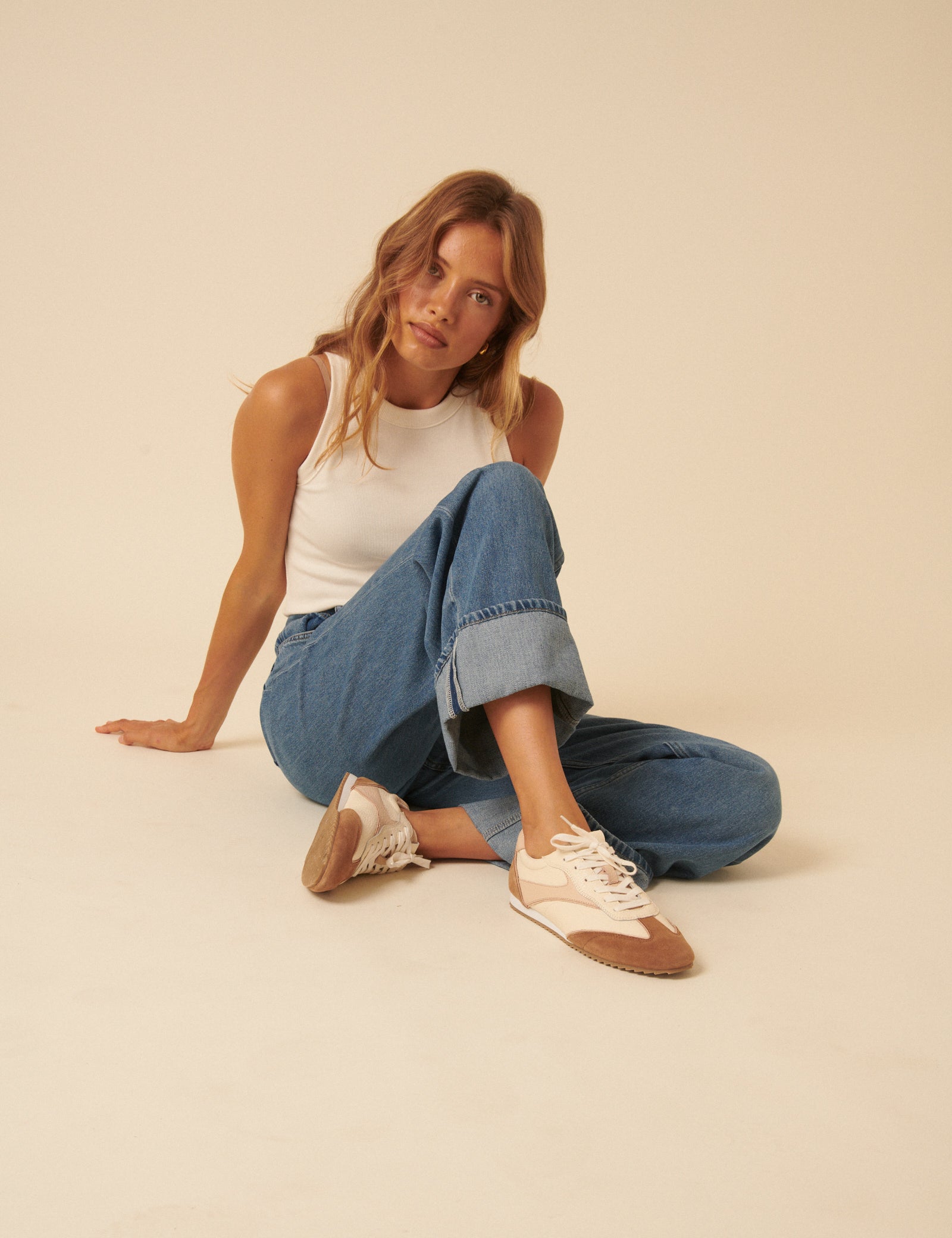 Cream And Tan Leather Trainers