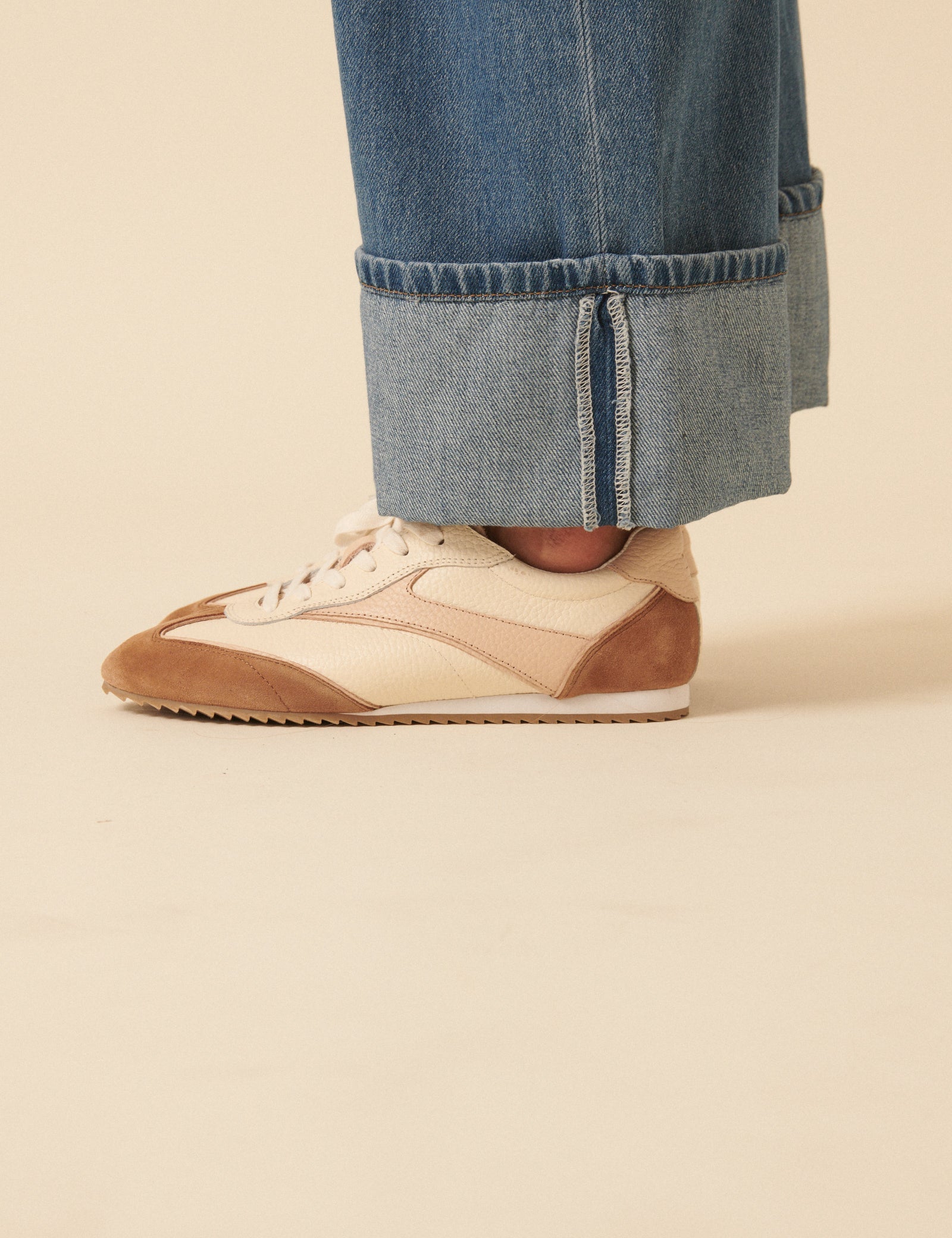 Cream And Tan Leather Trainers