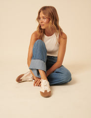 Cream And Tan Leather Trainers