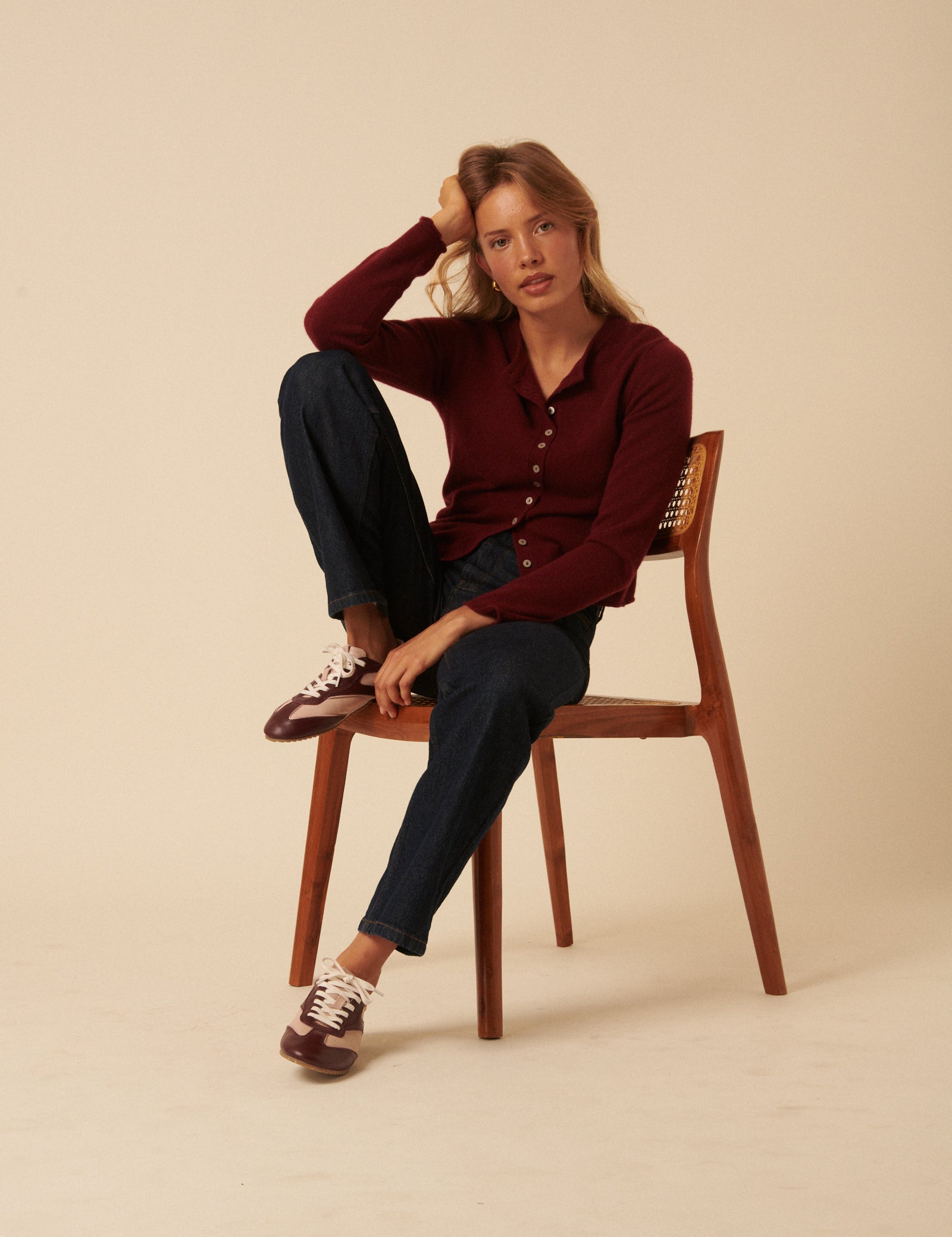 Burgundy And Pink Leather Trainers