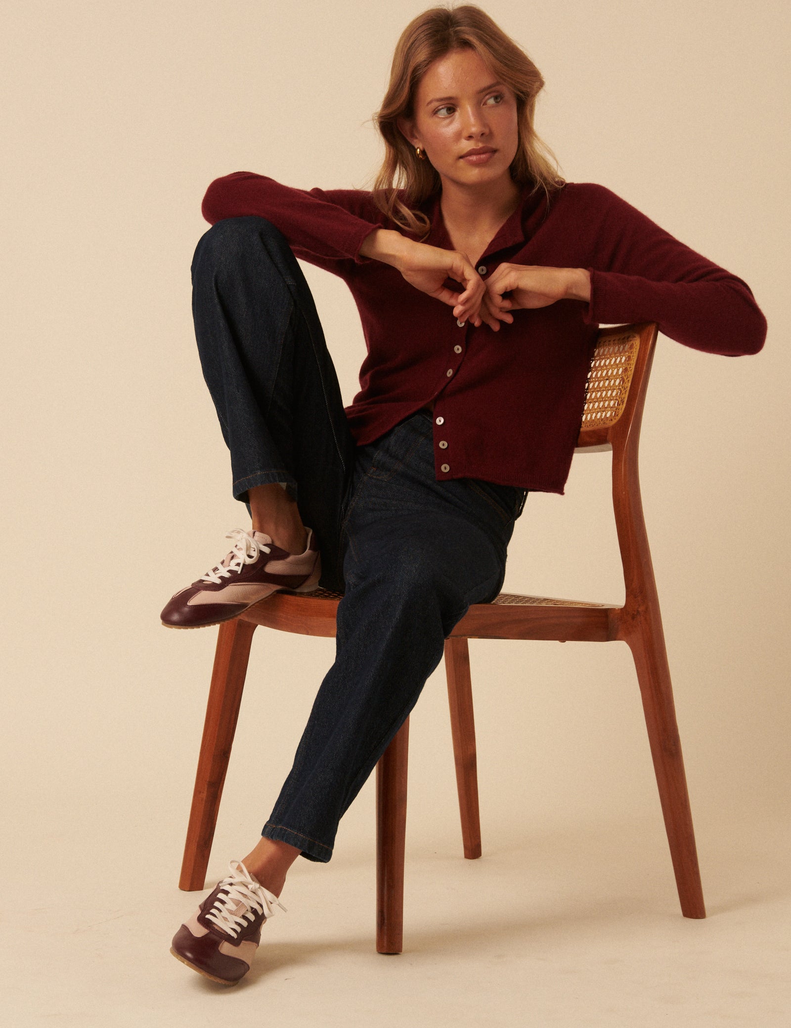 Burgundy And Pink Leather Trainers