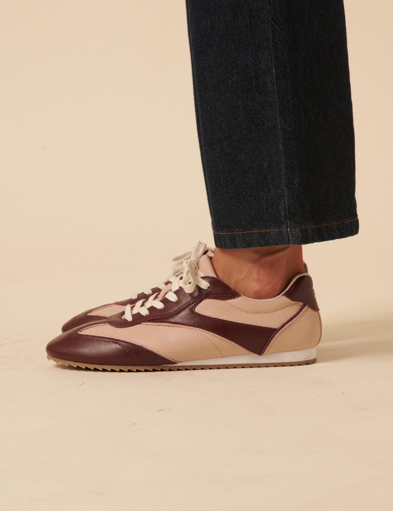 Burgundy And Pink Leather Trainers