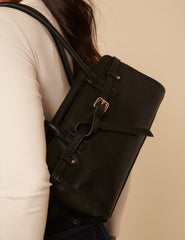 Black Leather Baguette Shoulder Bag