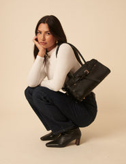 Black Leather Baguette Shoulder Bag