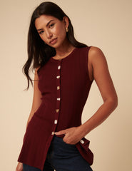 Burgundy Longline Knitted Waistcoat