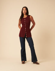 Burgundy Longline Knitted Waistcoat