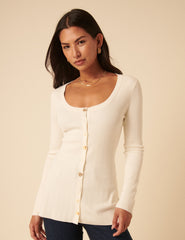 White Ribbed Longline Cardigan