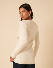 White Ribbed Longline Cardigan