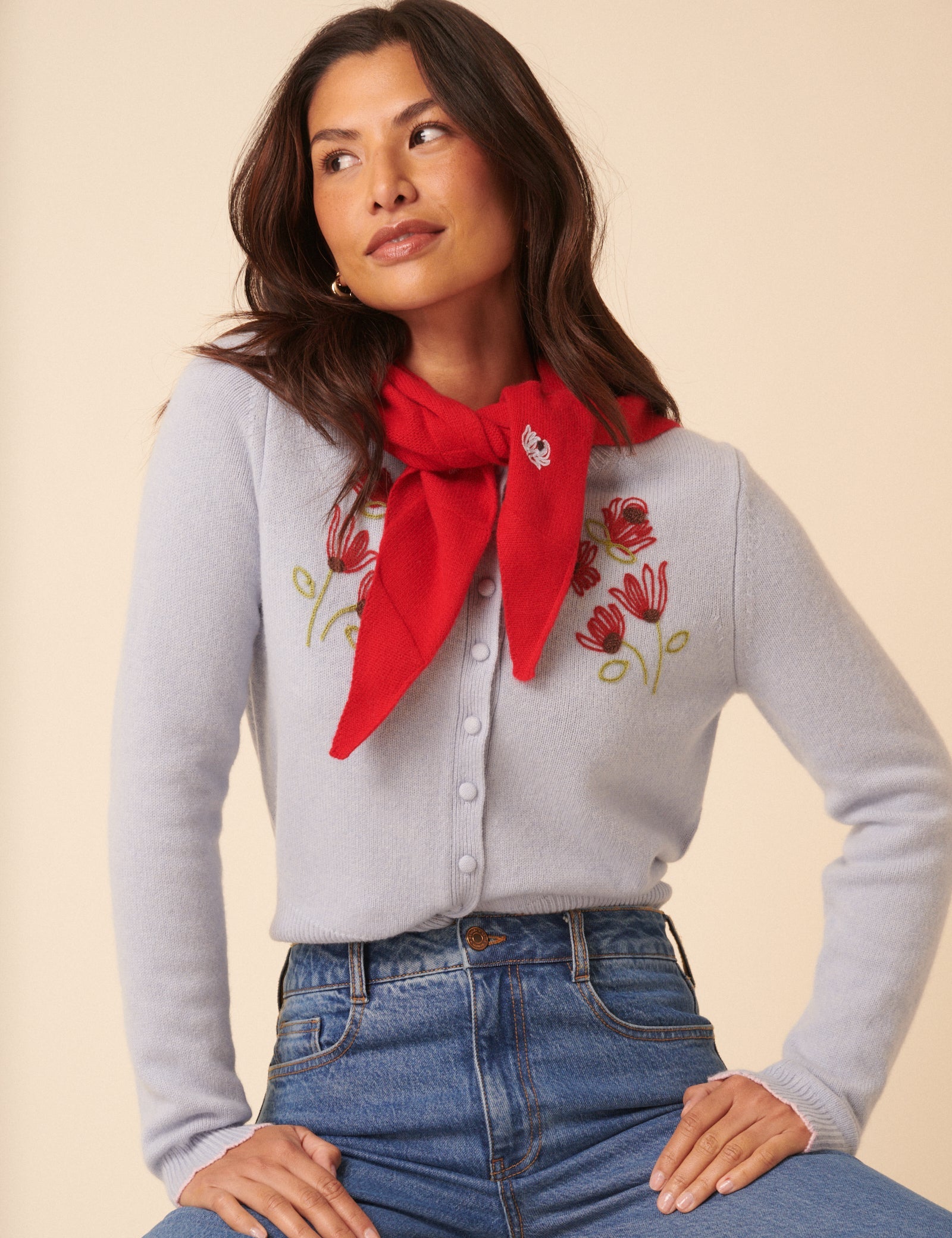 NC x TBCo Blue Floral Embroidered Wool Cardigan